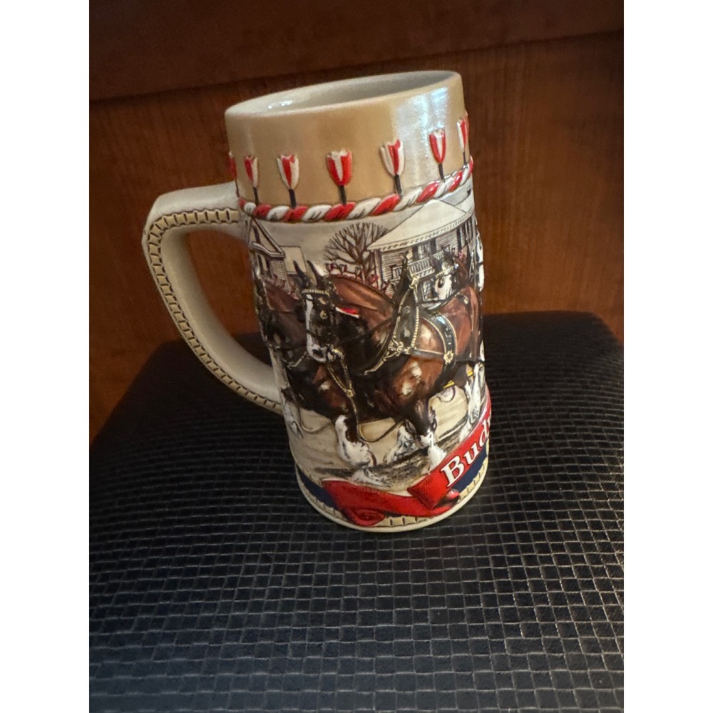 Budweiser Collectible Ceramic Stein Horse Drawn Carriage Scene